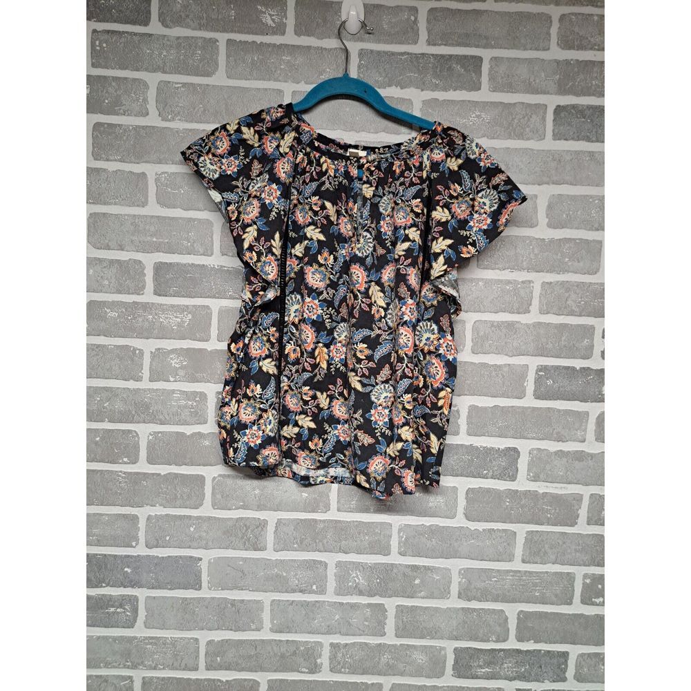 Roan + Ryan Women Fiona Paisley Coral Blue Multicolor Ruffle Blouse Top Size XS‎